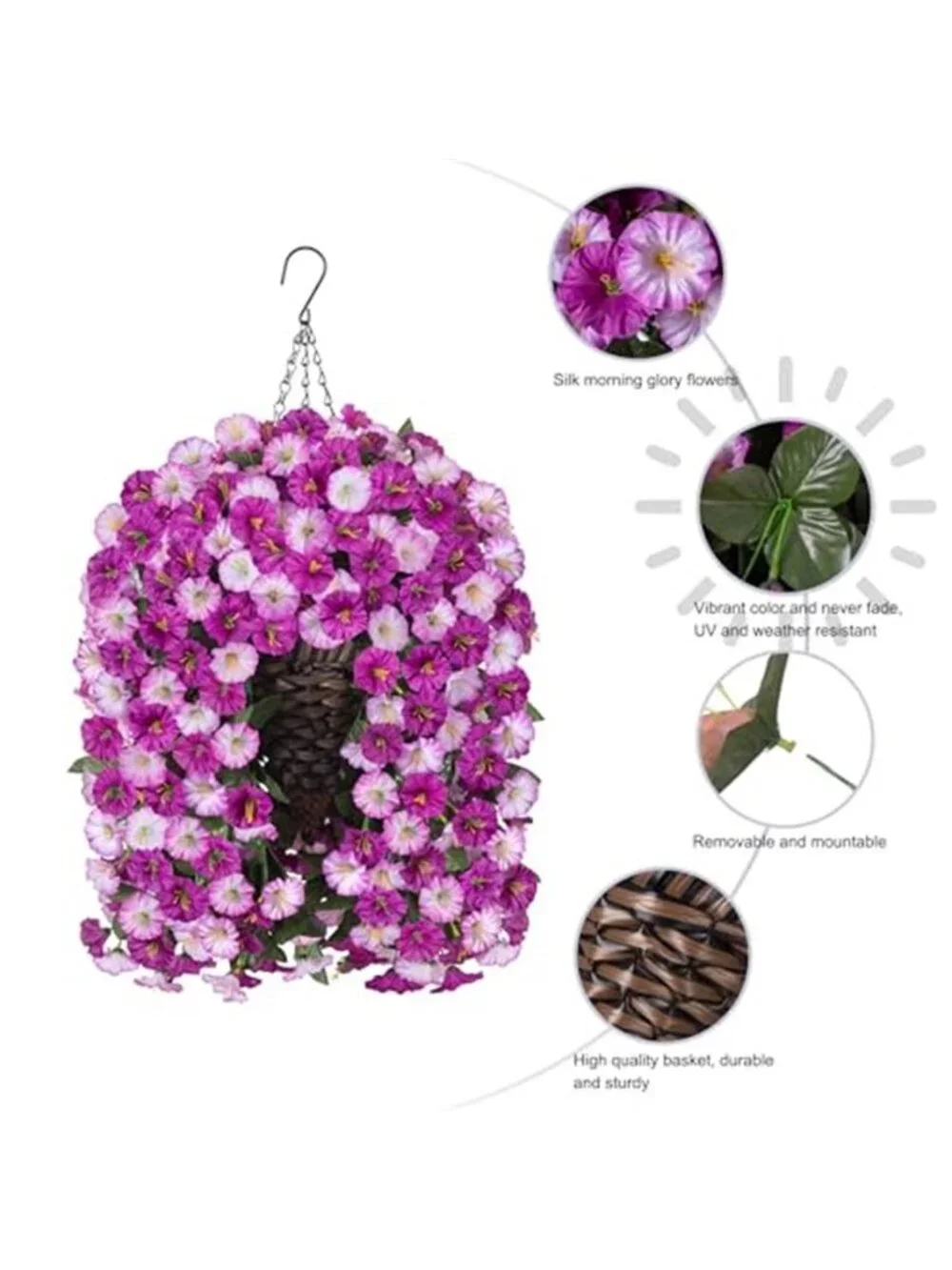 Faux Silk Fuchsia Morning Glory Hanging Basket Outdoor Porch Patio Spring Decor
